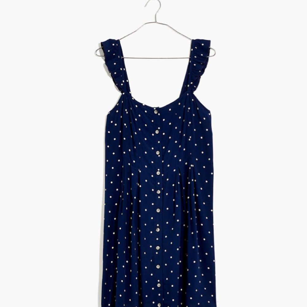 Madewell Polka Dot Ruffle Strap Button Front Dress